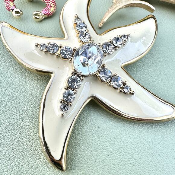 Vintage Sea Life Brooch Lot Starfish Swordfish Crab Shell Clip Rhinestone Enamel - Picture 2 of 5